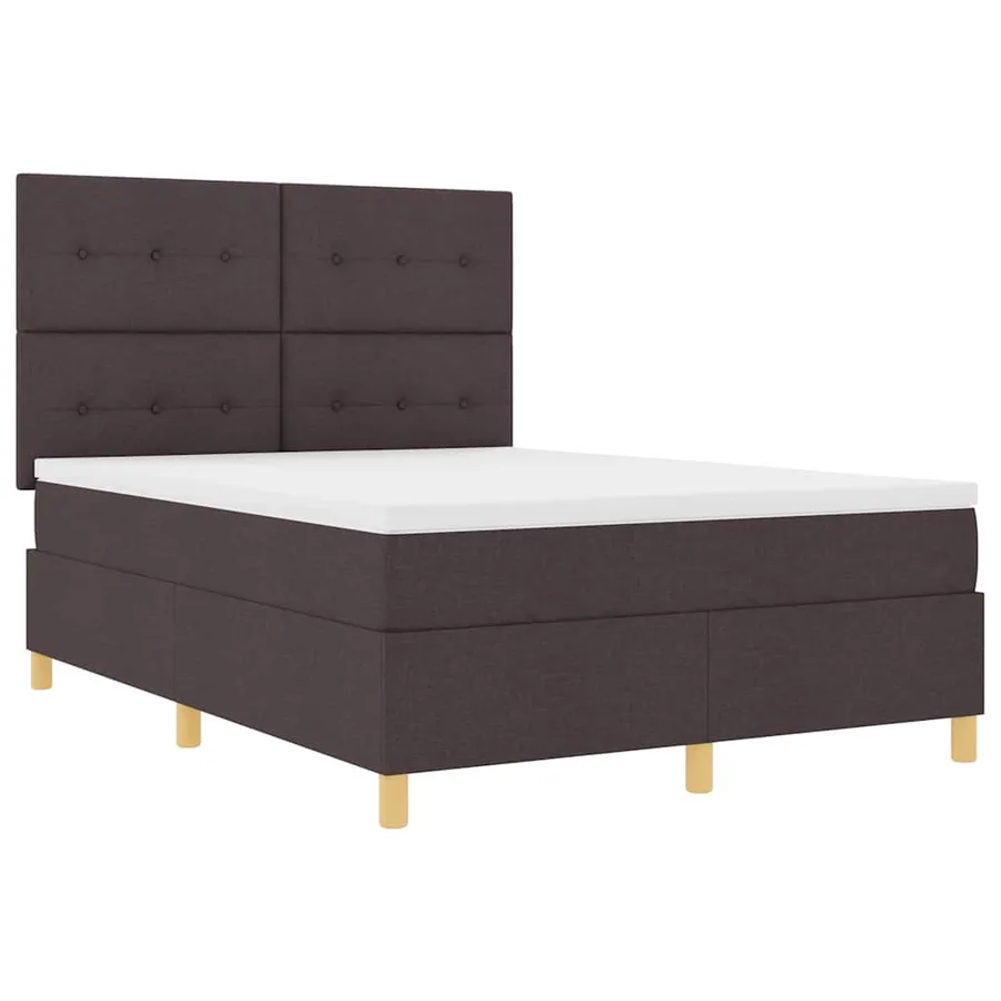 Lit à ressorts avec tête de lit Marron foncé 140 x 190 cm tissu - 5
