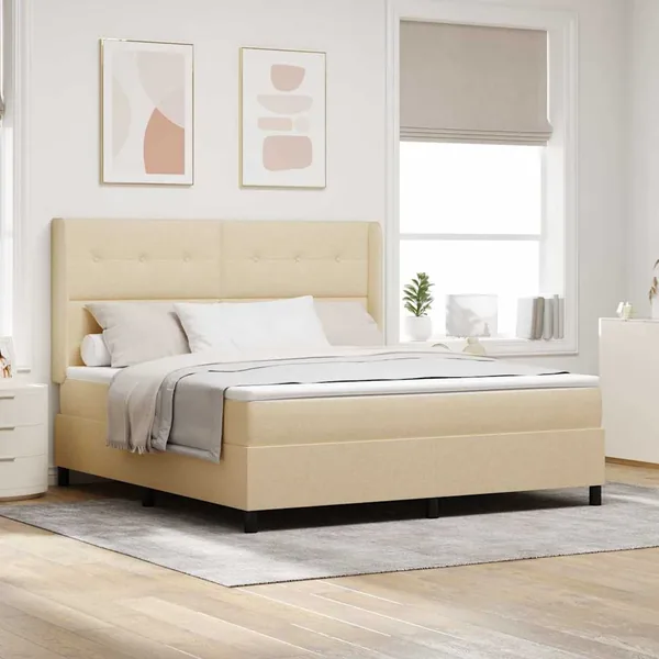 Lit à ressort LED avec tête de lit Crème 180 x 200 cm tissu