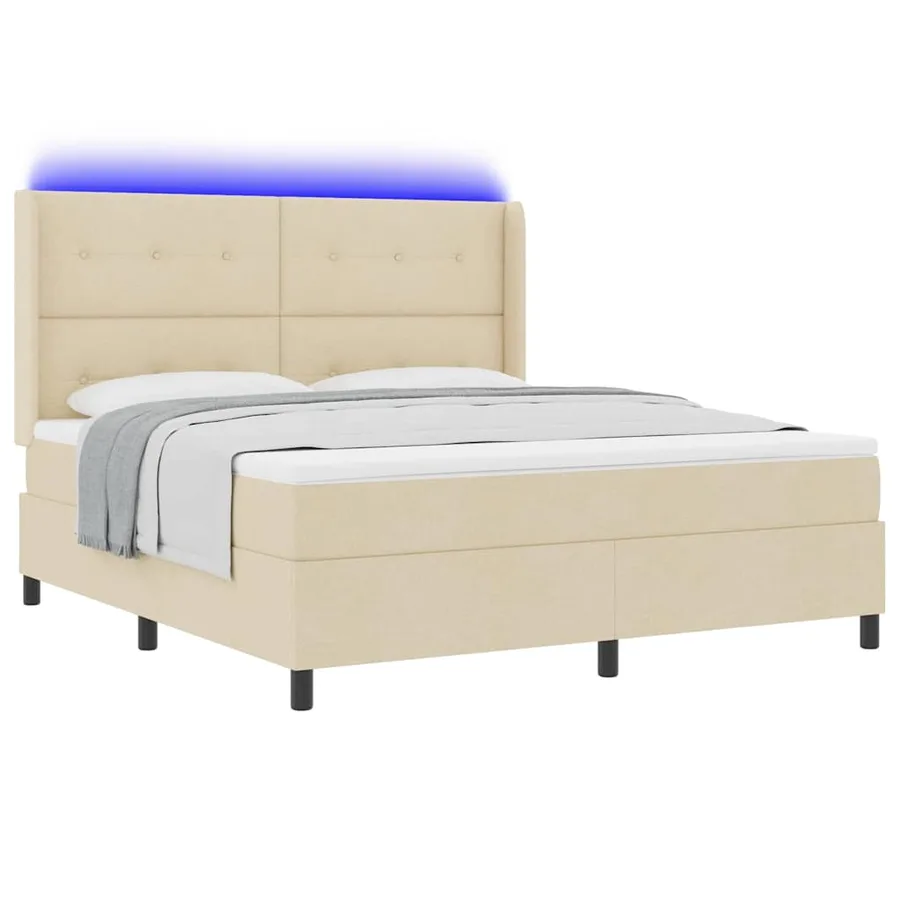 Lit à ressort LED avec tête de lit Crème 180 x 200 cm tissu - 3