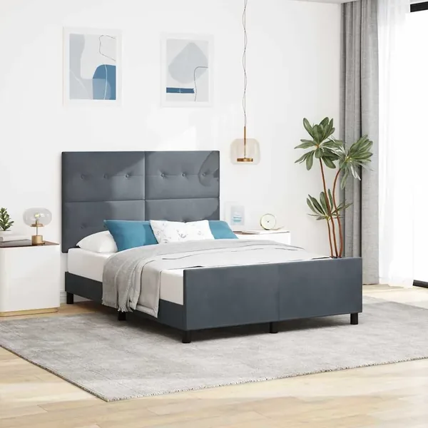 Lit à ressorts avec tête de lit Gris foncé 160 x 200 cm Velours