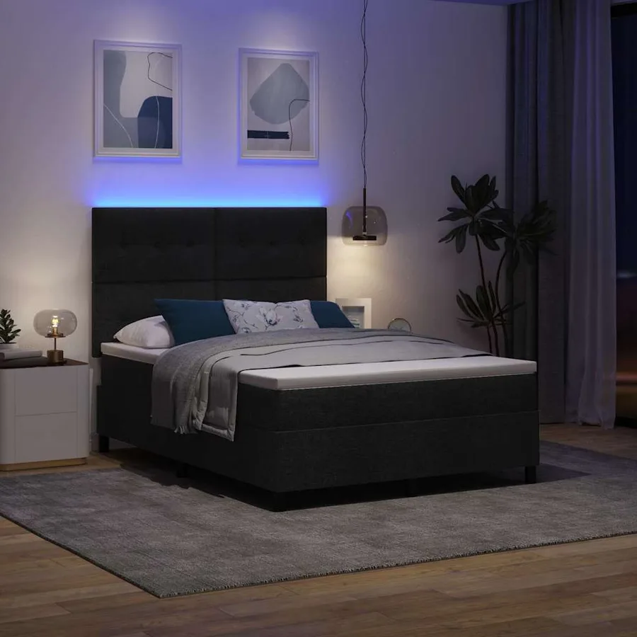 Lit à ressorts avec bandes LED Noir 160 x 200 cm tissu - 5