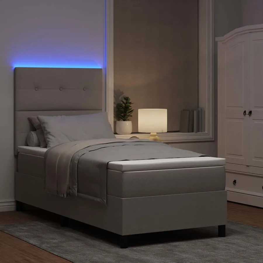 Lit à ressorts avec bandes LED Taupe 90 x 200 cm tissu - 5