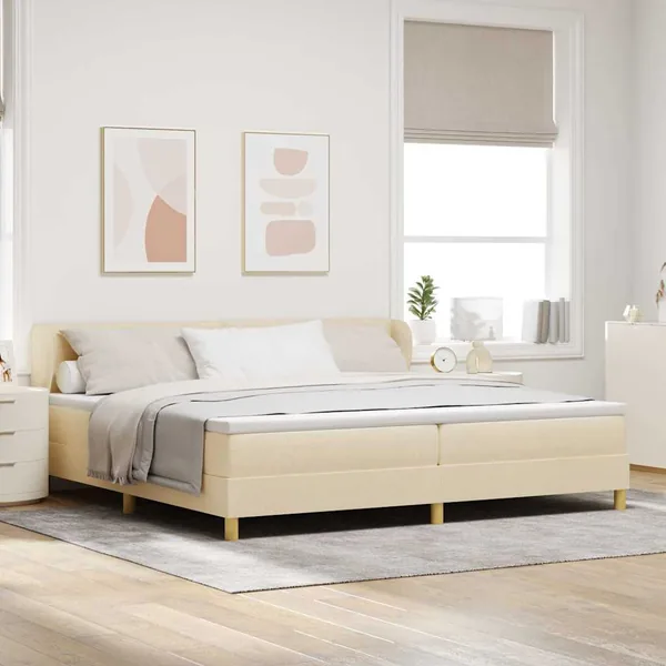 Lit à ressorts avec tête de lit Crème 200 x 200 cm tissu
