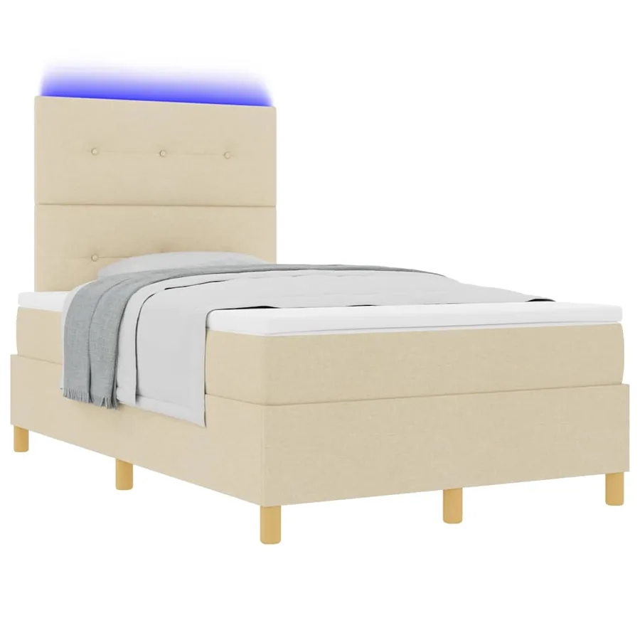 Lit à ressort LED avec tête de lit Crème 120 x 190 cm tissu - 3