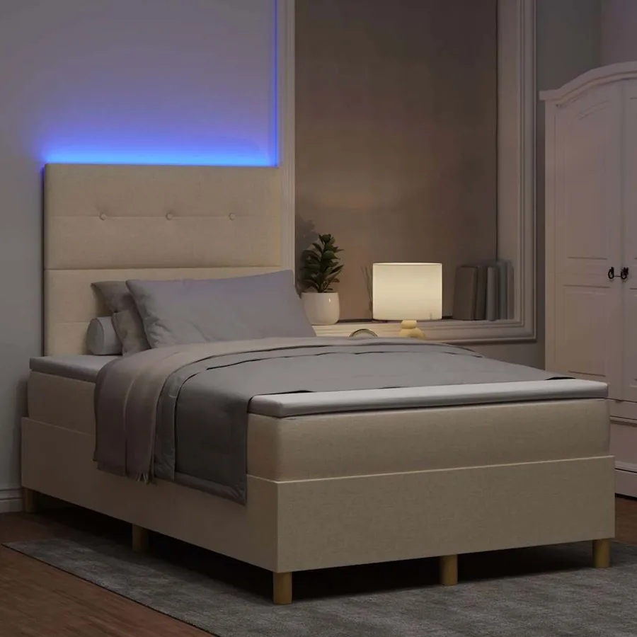 Lit à ressort LED avec tête de lit Crème 120 x 190 cm tissu - 5