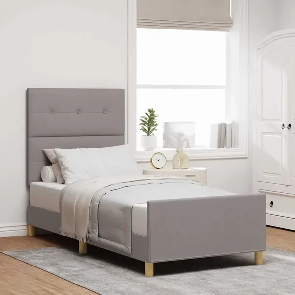 Cadre de lit avec tête de lit Taupe 90 x 190 cm tissu