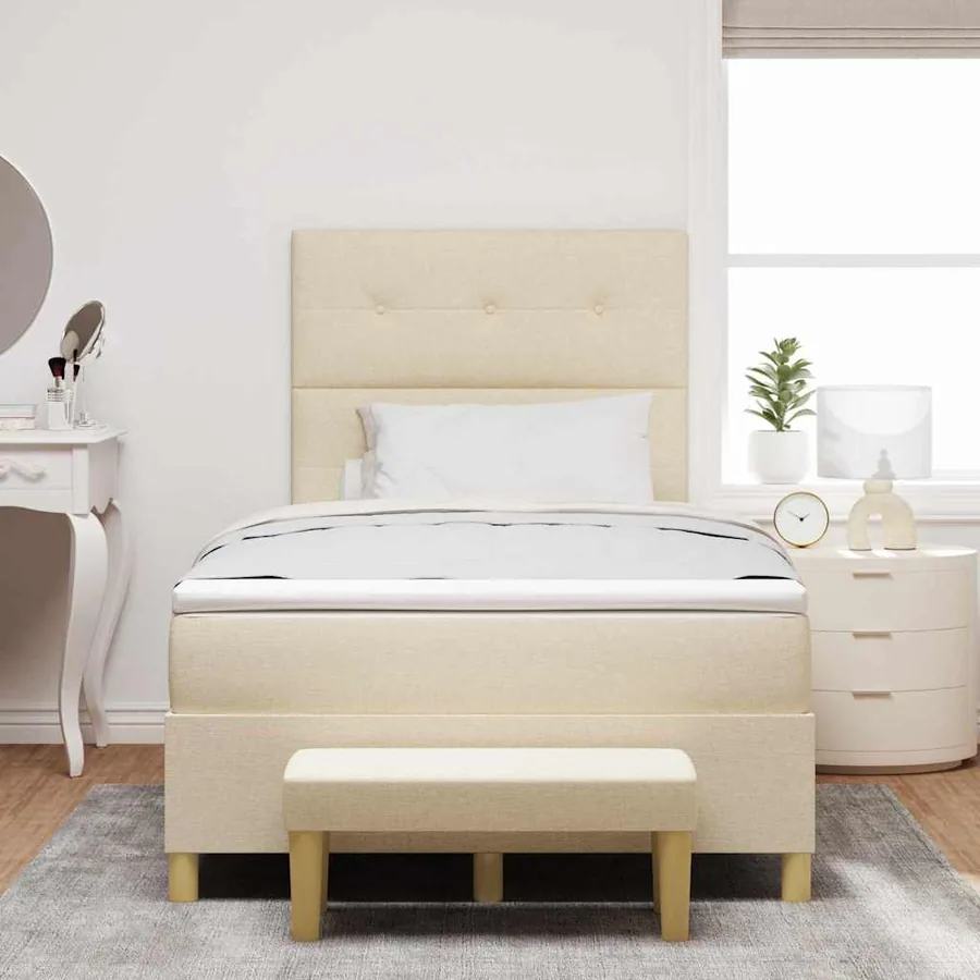 Lit à ressorts avec tête de lit Crème 200 x 120 cm tissu - 3