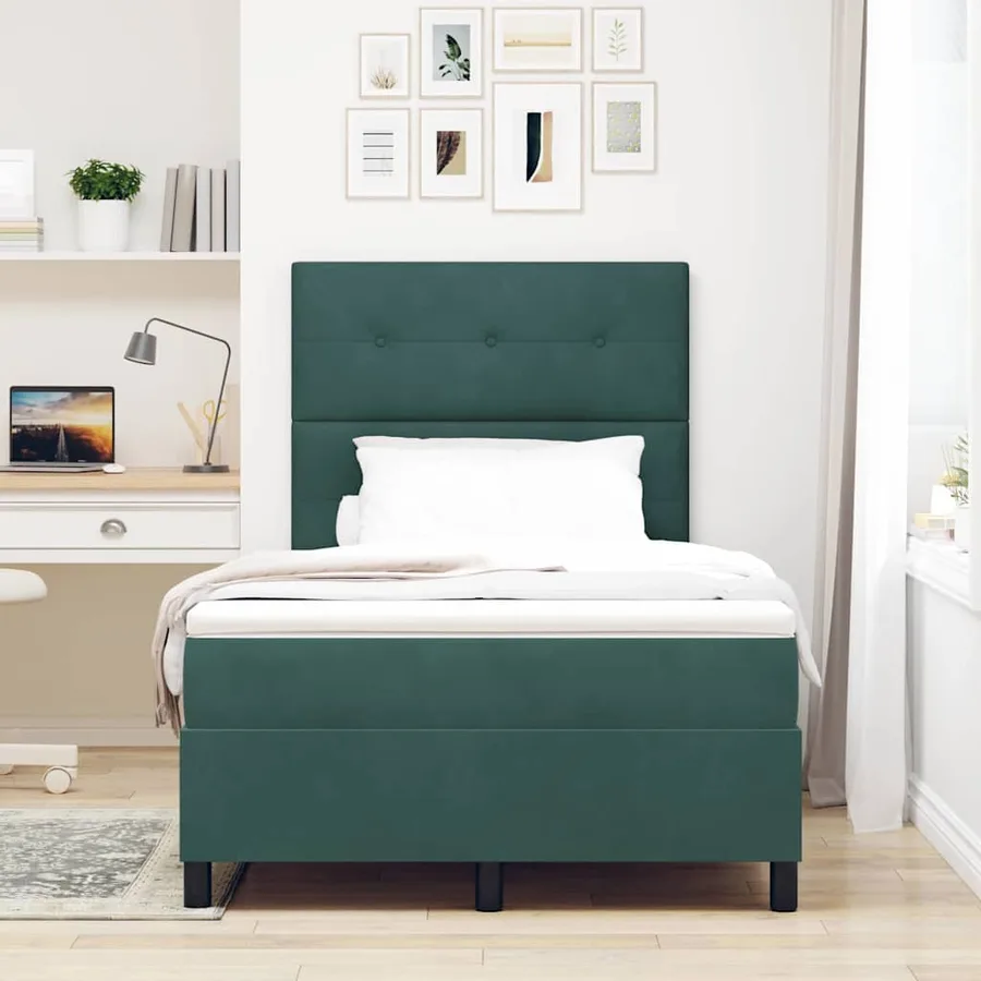 Lit à ressort LED Vert foncé 120 x 190 cm Velours - 4