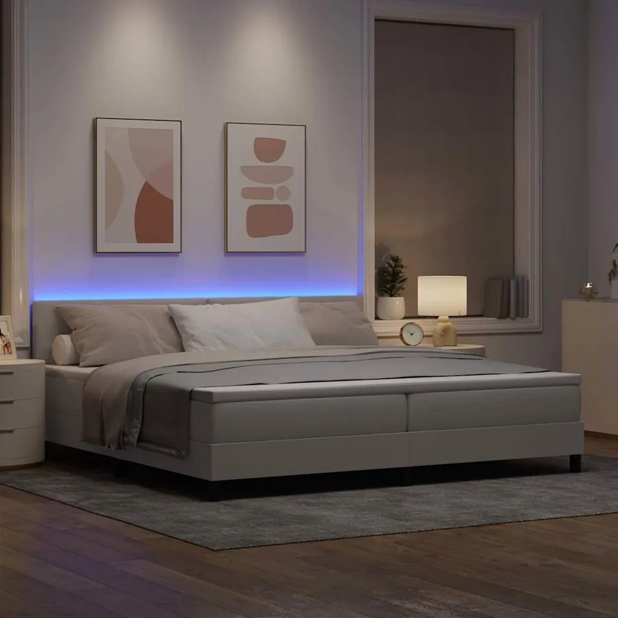 Lit à ressorts avec bandes LED Taupe 200 x 200 cm tissu - 5
