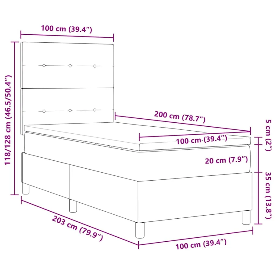 Lit à ressort LED avec tête de lit Taupe 100 x 200 cm tissu - 14