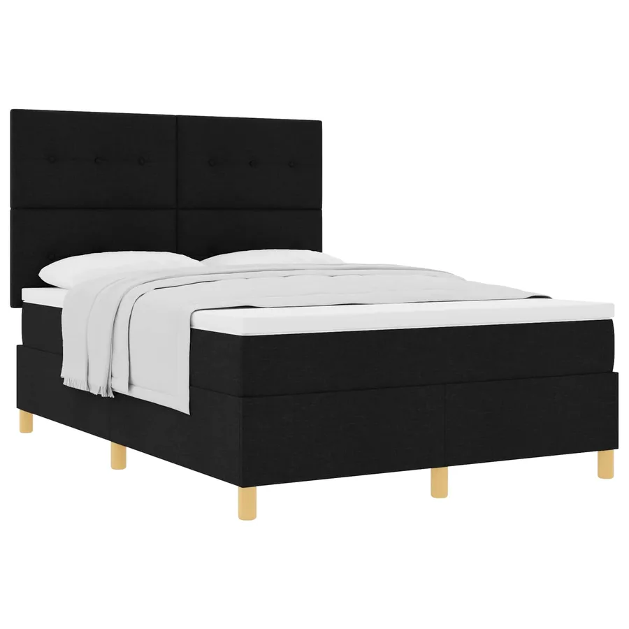 Lit à ressorts avec matelas Noir 140 x 200 cm tissu - 2
