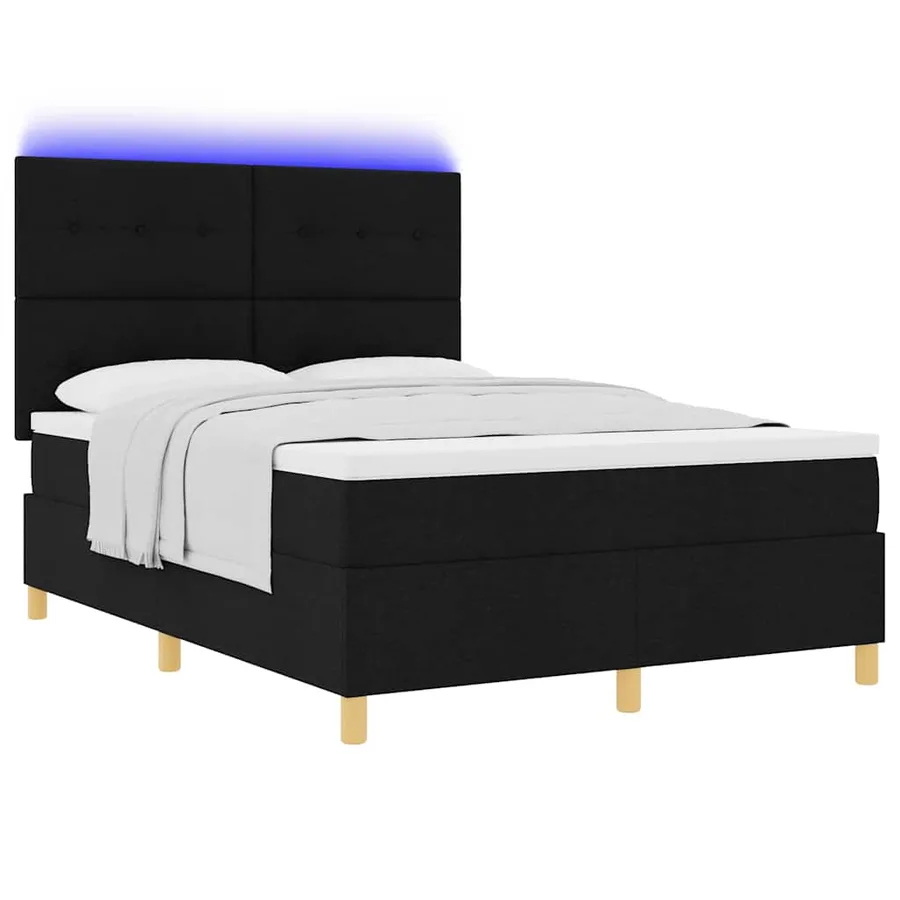 Lit à ressort LED avec tête de lit Noir 140 x 190 cm tissu - 3