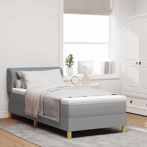 Lit à ressorts avec matelas Gris clair 80 x 200 cm tissu