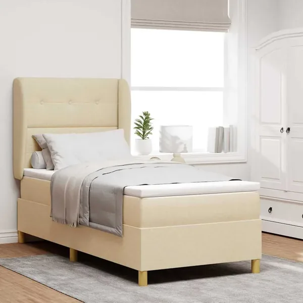 Lit à ressorts avec tête de lit Crème 200 x 80 cm tissu