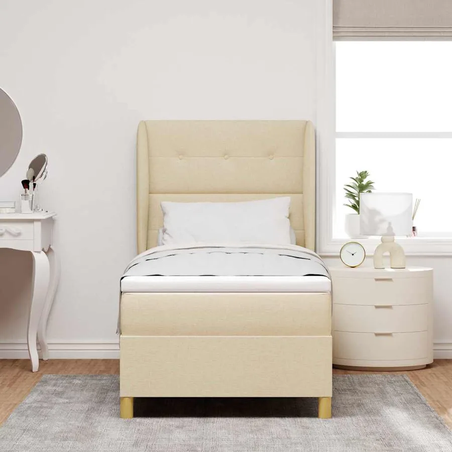 Lit à ressorts avec tête de lit Crème 200 x 80 cm tissu - 3