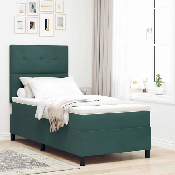 Lit à ressorts avec tête de lit Vert foncé 80 x 200 cm Velours