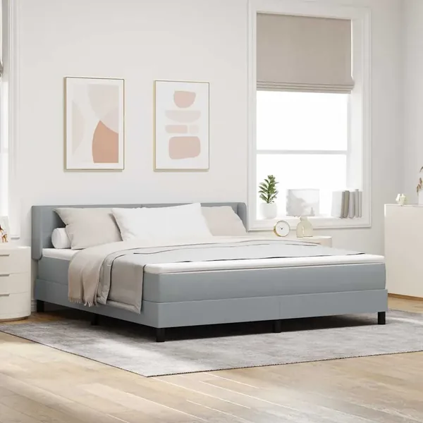 Lit à ressorts avec tête de lit Gris clair 200 x 180 cm tissu