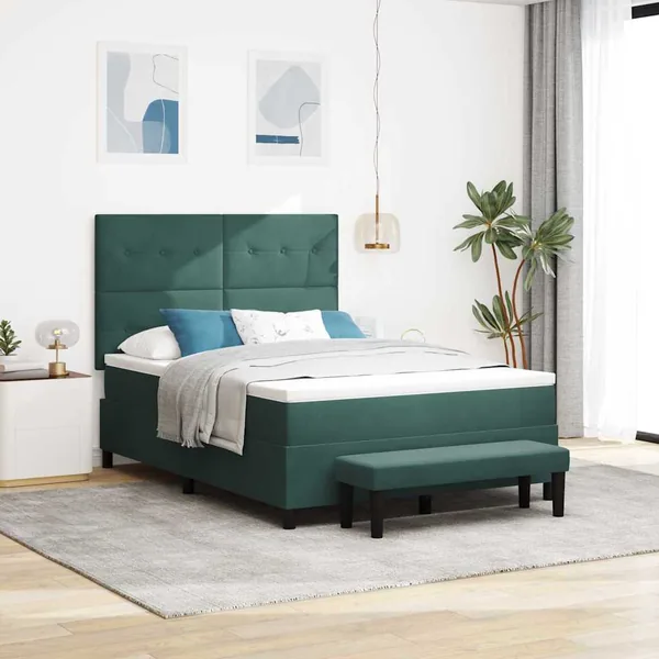 Lit à ressorts avec tête de lit Vert foncé 200 x 160 cm Velours