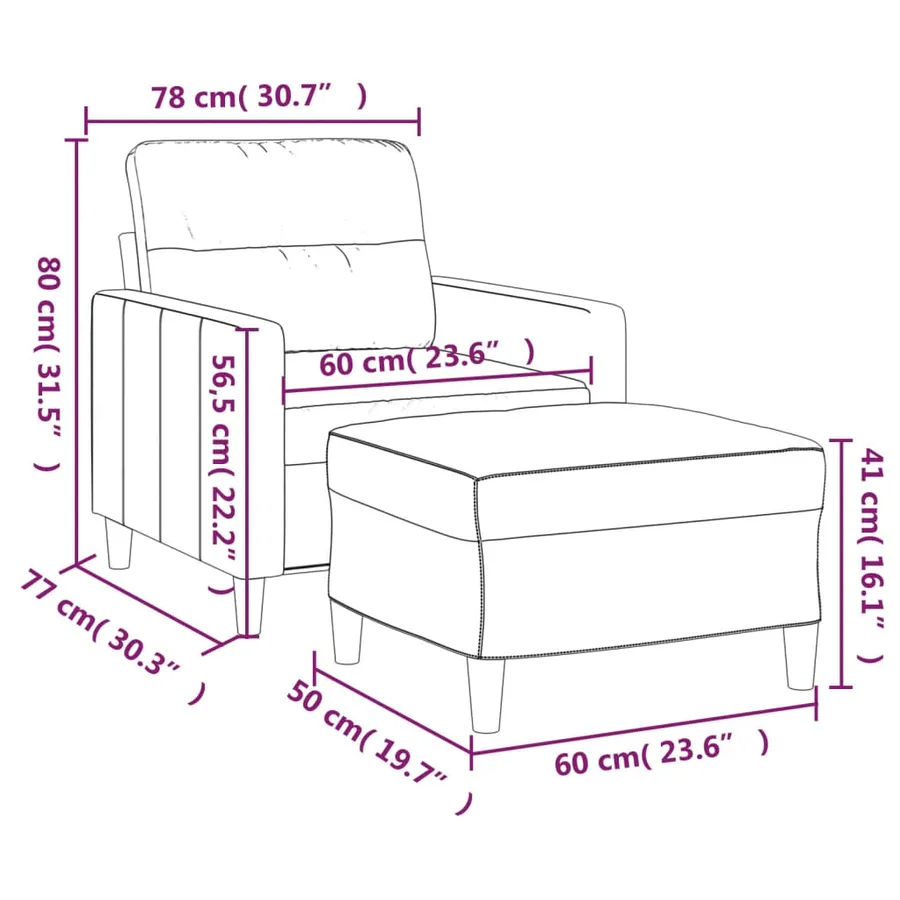 Fauteuil avec repose-pied Taupe 60 cm Tissu - 7