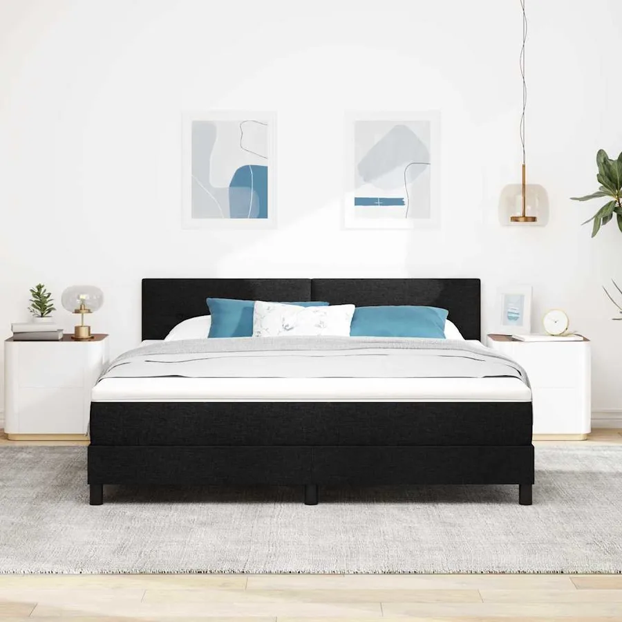Lit à ressorts avec bandes LED Noir 180 x 200 cm tissu - 4