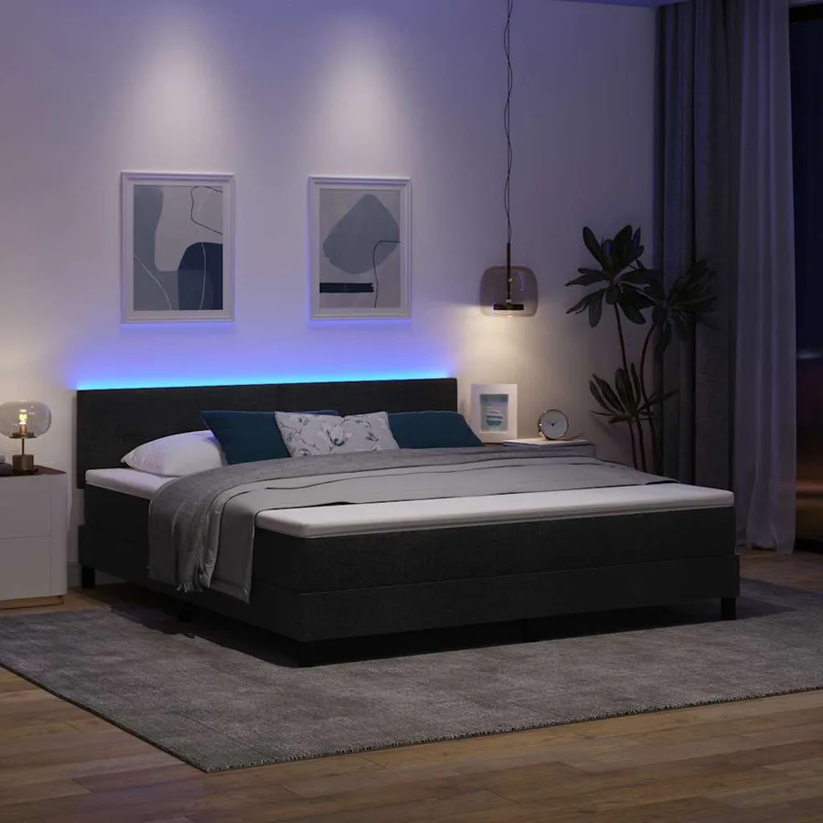 Lit à ressorts avec bandes LED Noir 180 x 200 cm tissu - 5