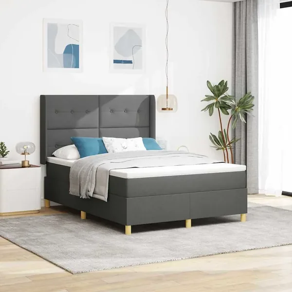 Lit à ressorts avec bandes LED Gris 160 x 200 cm tissu