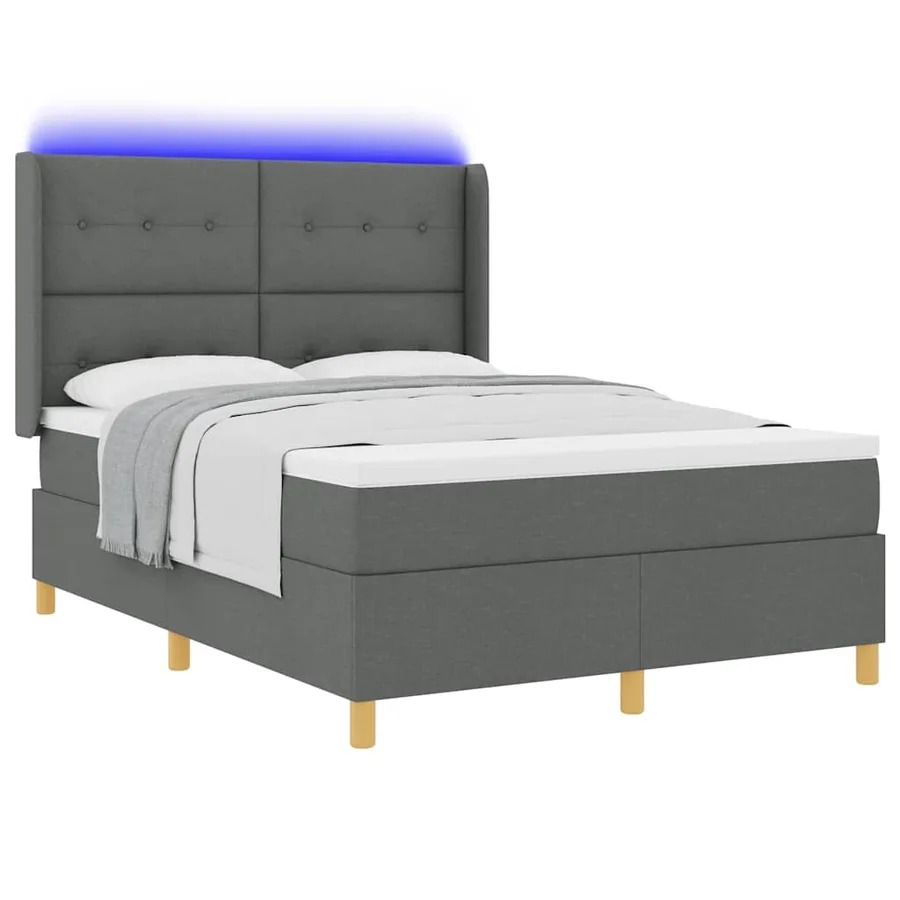 Lit à ressorts avec bandes LED Gris 160 x 200 cm tissu - 3