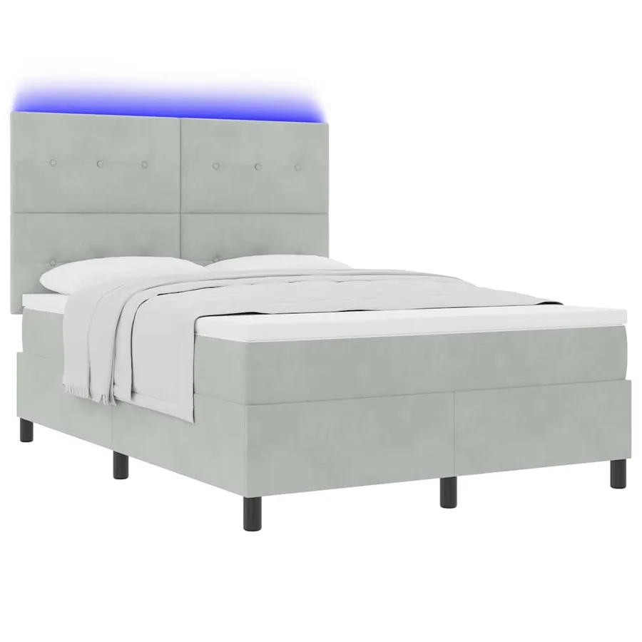 Lit à ressort LED Gris clair 160 x 200 cm Velours - 3