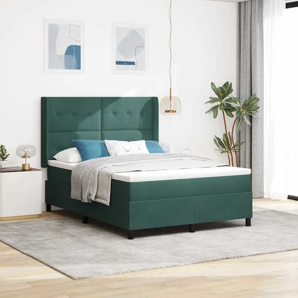 Lit à ressorts avec tête de lit Vert foncé 160 x 200 cm Velours