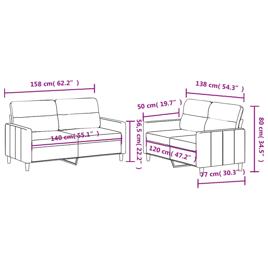 Ensemble de canapés 2 pcs avec coussins Gris clair Tissu - 6
