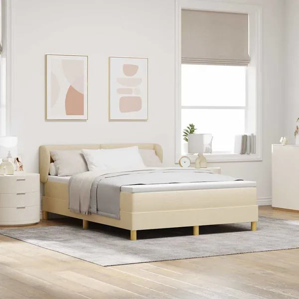 Lit à ressorts avec tête de lit Crème 140 x 190 cm tissu
