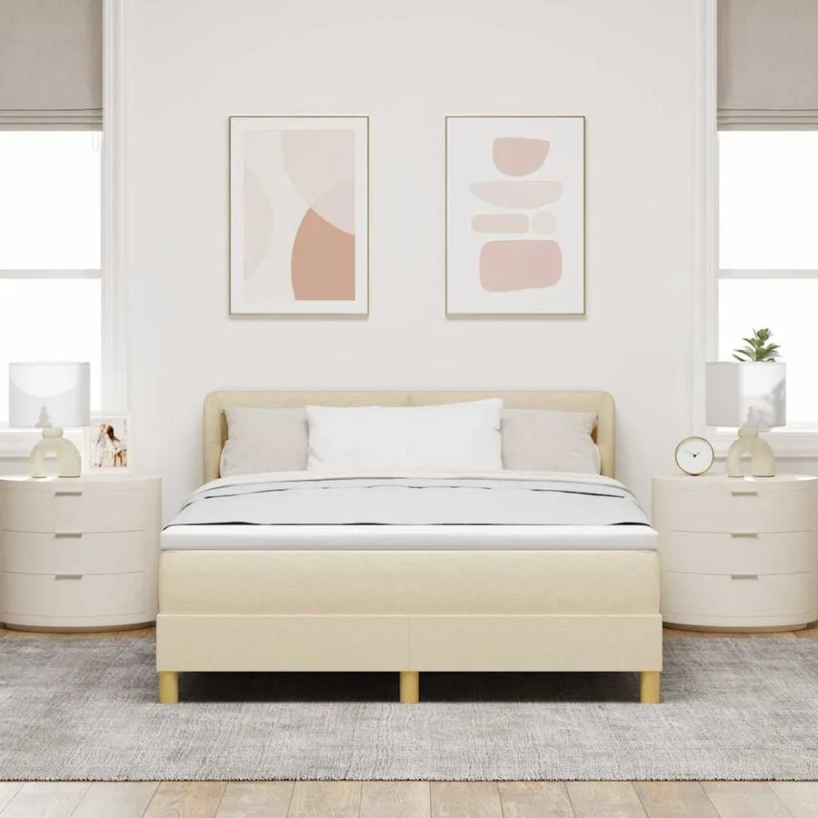 Lit à ressorts avec tête de lit Crème 140 x 190 cm tissu - 3