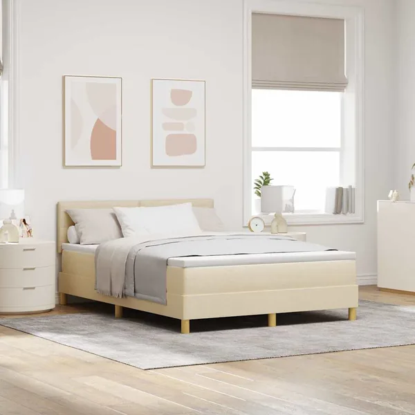 Lit à ressort LED avec bandes LED Crème 140 x 190 cm tissu