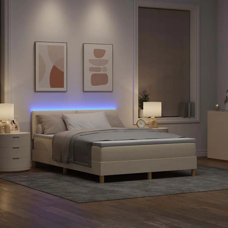 Lit à ressort LED avec bandes LED Crème 140 x 200 cm tissu - 5