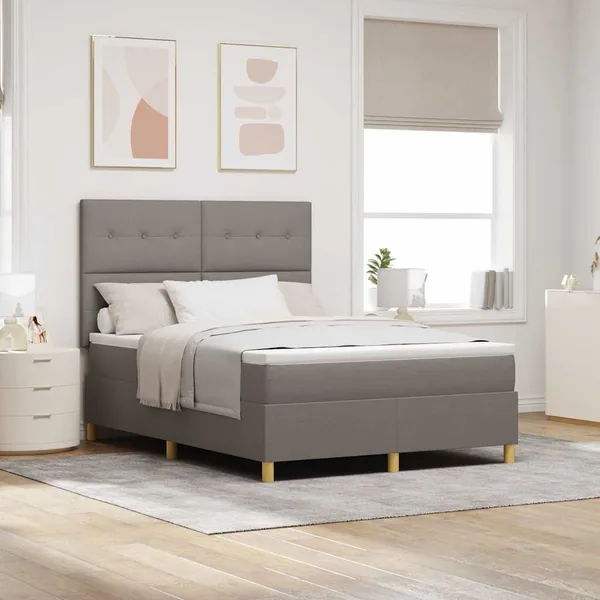 Lit à ressort LED avec tête de lit Taupe 140 x 190 cm tissu