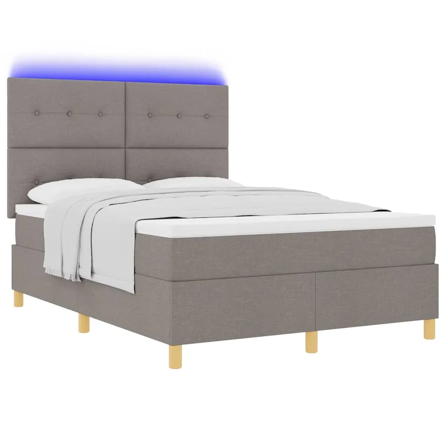Lit à ressort LED avec tête de lit Taupe 140 x 190 cm tissu - 3
