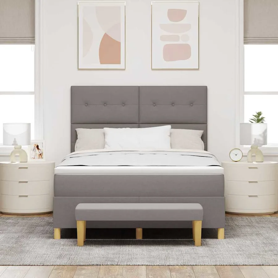 Lit à ressorts avec tête de lit Taupe 140 x 200 cm tissu - 3