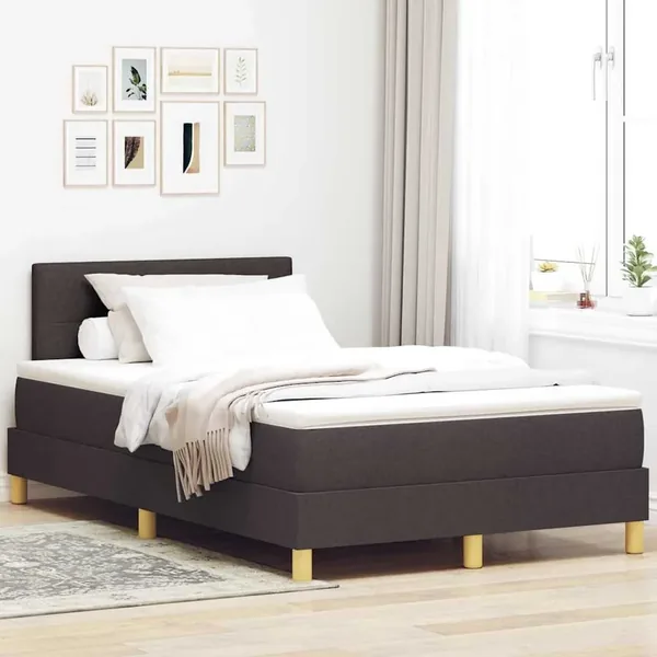 Lit à ressorts avec coussin Marron foncé 120 x 200 cm tissu