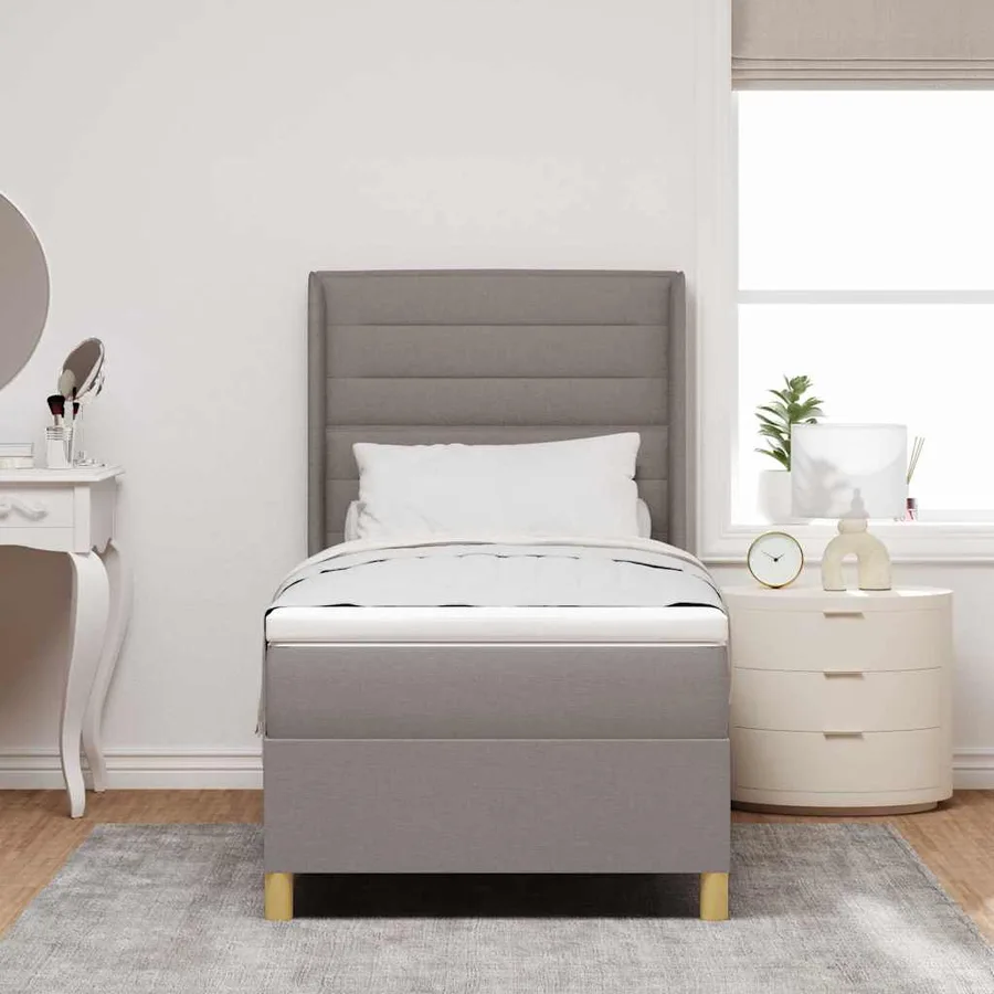 Lit à ressorts avec matelas Taupe 90 x 190 cm tissu - 3