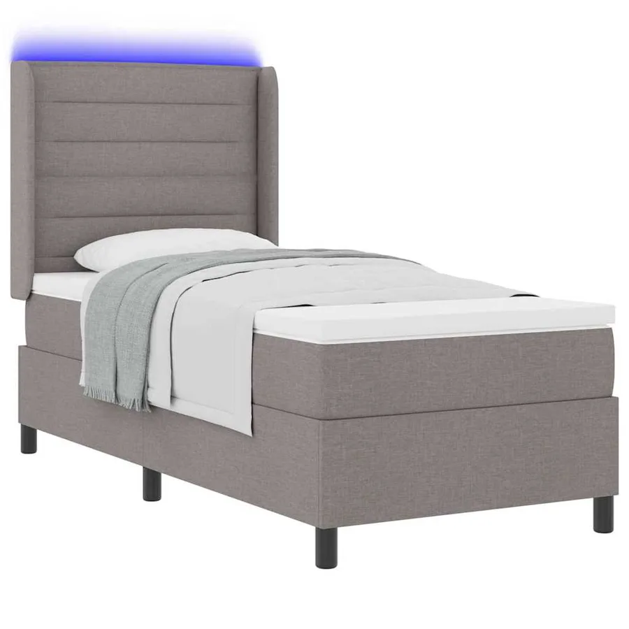 Lit à ressort LED avec matelas Taupe 90 x 200 cm tissu - 3
