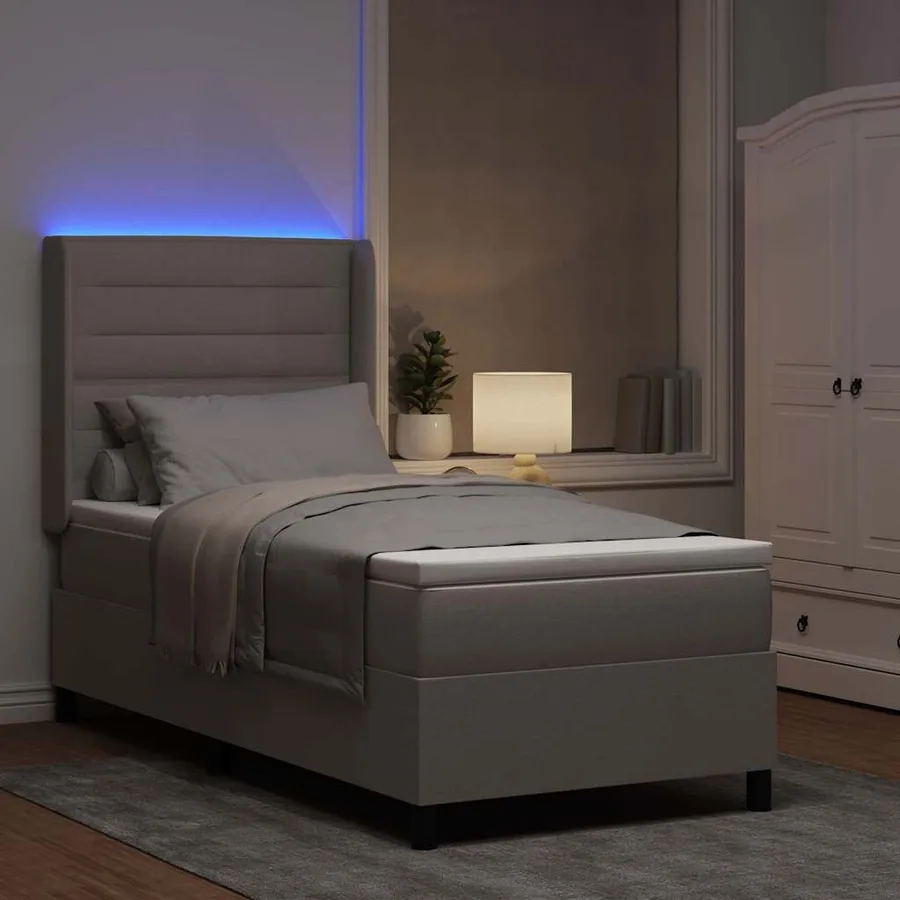 Lit à ressort LED avec matelas Taupe 90 x 200 cm tissu - 5