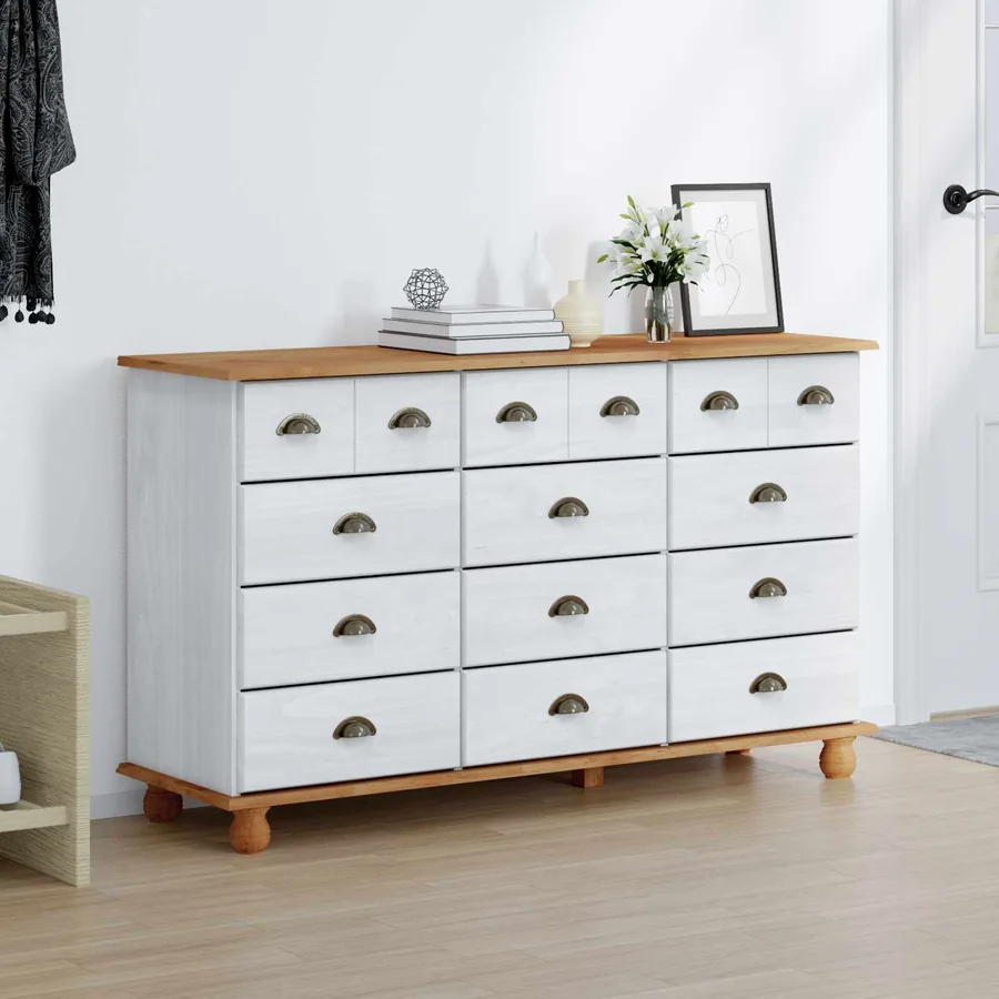 Commode ASKIM Blanc 79 x 40 x 133,5 cm Bois de pin massif