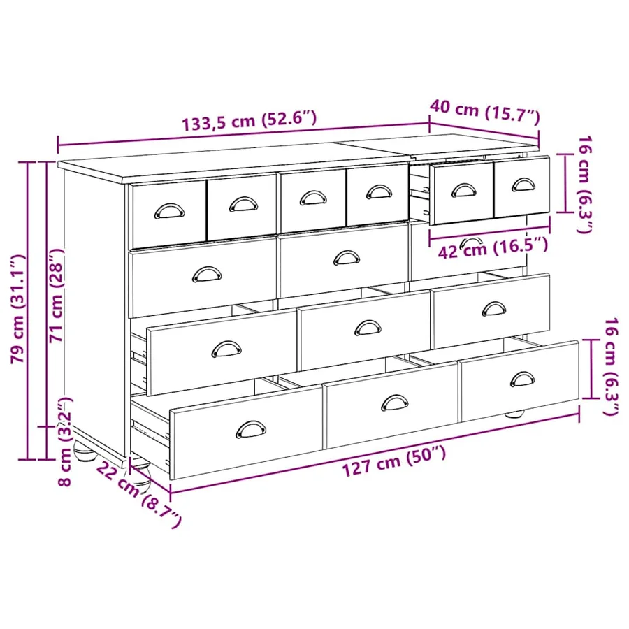 Commode ASKIM Blanc 79 x 40 x 133,5 cm Bois de pin massif - 12