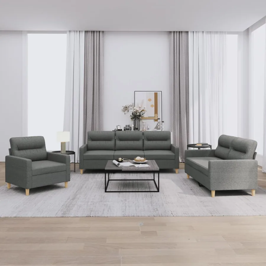 Ensemble de canapés 3 pcs avec coussins Gris foncé Tissu