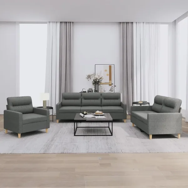 Ensemble de canapés 3 pcs avec coussins Gris foncé Tissu