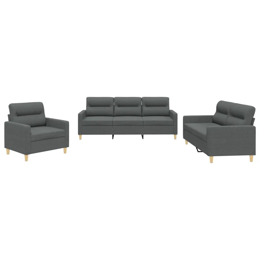 Ensemble de canapés 3 pcs avec coussins Gris foncé Tissu - 2