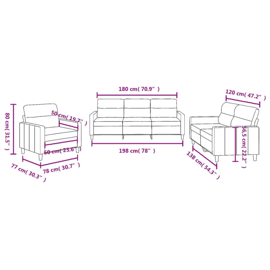 Ensemble de canapés 3 pcs avec coussins Gris foncé Tissu - 8