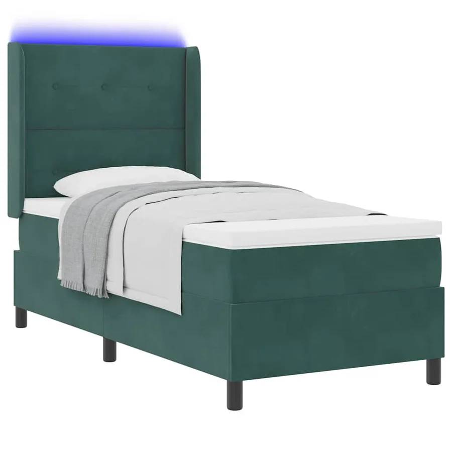 Lit à ressorts avec bandes LED Vert foncé 90 x 190 cm Velours - 3