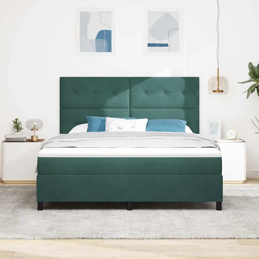 Lit à ressorts avec tête de lit Vert foncé 180 x 200 cm Velours - 3