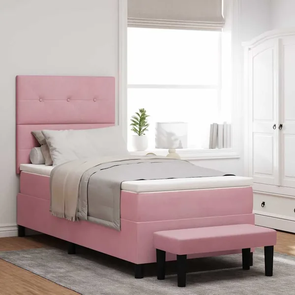 Lit à ressorts avec tête de lit Rose 200 x 100 cm Velours